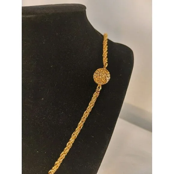 Gold Tone Rope Necklace Twisted Chain with Gold Tone Ball Spheres - Picture 5 of 10